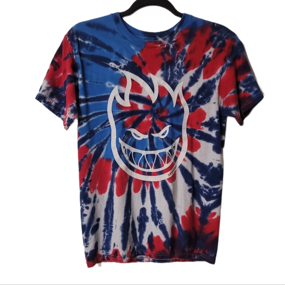 Spitfire Skateboard Tie-dye T-shirt Size Small Red White Blue